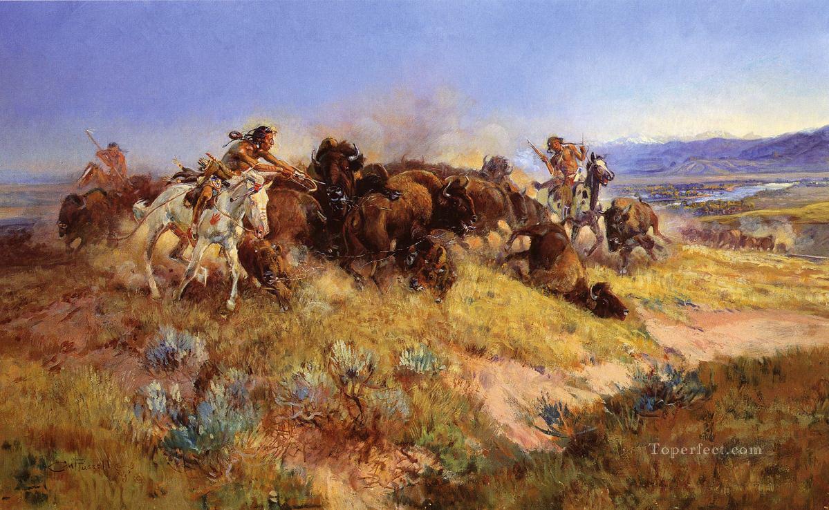 buffalo hunt no 40 1919 Charles Marion Russell American Indians Oil Paintings